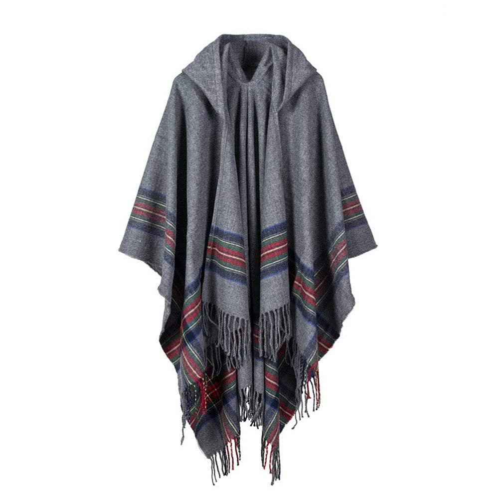

LeafIn Women s Hooded Poncho, Large Size, Scarf, Shawl, Long, Wrap, Throw, Fashionable, Cold Weather Protection, Fall/Winter (298-Gray)