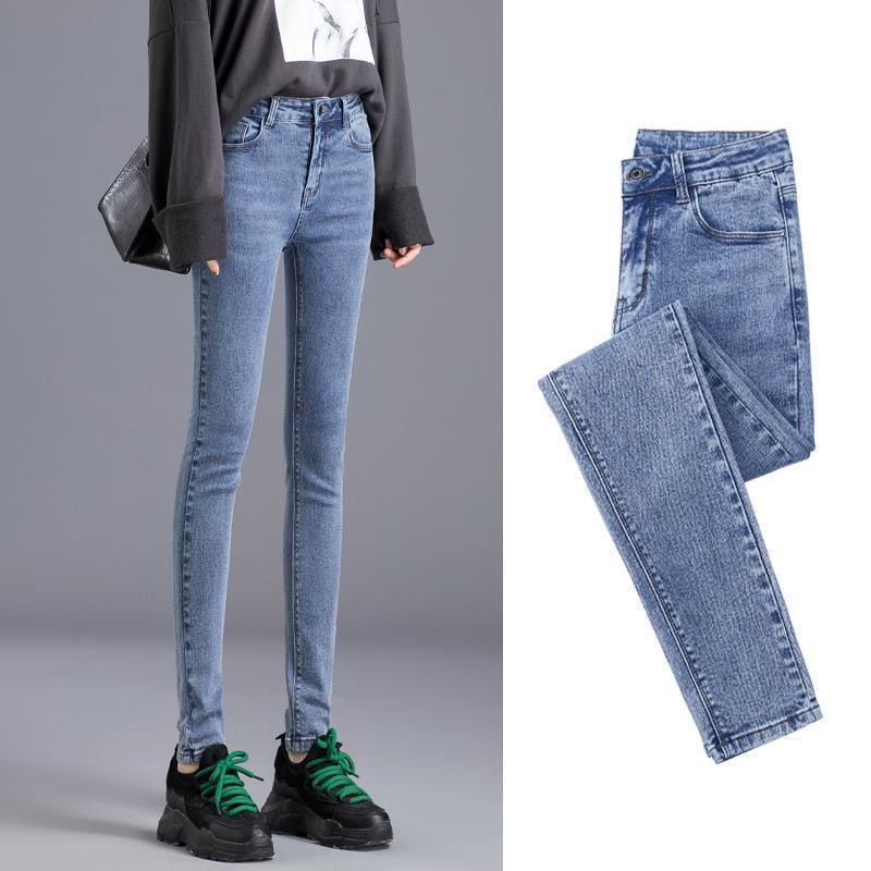Women's High-Waisted Skinny Stretch Denim Jeans - Fleece-Lined, Slimming, Versatile, Spring/Autumn Pants
