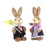 2Pcs Easter Bunny Figurines Easter Decor Cartoon Cute Creative Straw Rabbit Statue for Tabletop Yard Patio Lawn Bookshelf