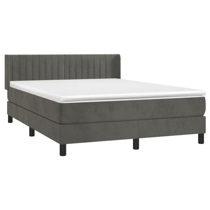 3131082 vidaXL Divan Bed and Mattress Dark Grey 140x200cm Velvet