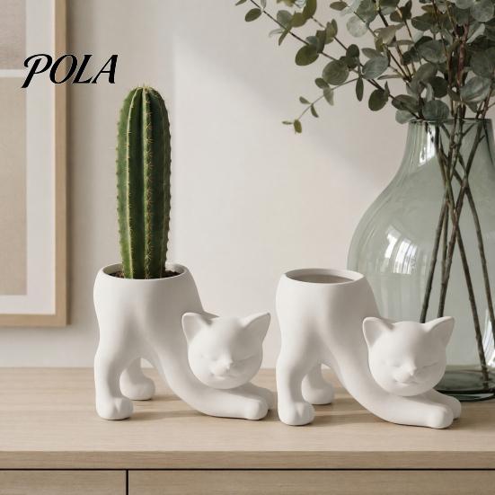 Desktop Decorative Vase 3D Printed Stretching Cat Planter Pot, Cute Kitty Succulents Creative Animal Flowerpot, Lovely Kitten Plant Pot for