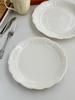 French Style Relief Ceramic Plate New Household 10.5 Inch High Aesthetic Salad Dessert Dishes Floral Shape White Tableware