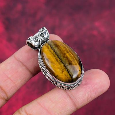 Ciondolo in argento sterling massiccio 925 con occhio di tigre, ciondolo con pietra preziosa fatto a mano, regalo per la mamma, gioielli antichi
