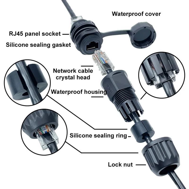 8P8C RJ45 Network Waterproof Connector Straight Through Network Plug 1.5A 125V rj45 Data Communication Network Connectors IP68