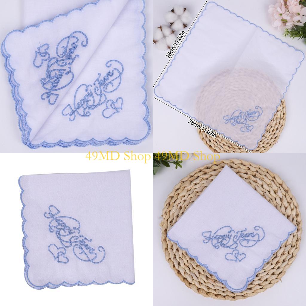 

49MD Embroidered Happy Tears Cotton Handkerchief Decorative Square Kerchief Wedding Gift Elegant Design Pocket Square CN