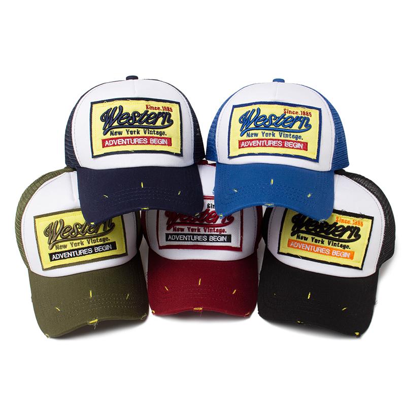Baseballkappe Herren Netz Bestickt Buchstabe Trucker-Hut Snapback Damen Freizeitkappen Vintage Sonnenhüte Für Sommer Outdoor Tägliches Tragen