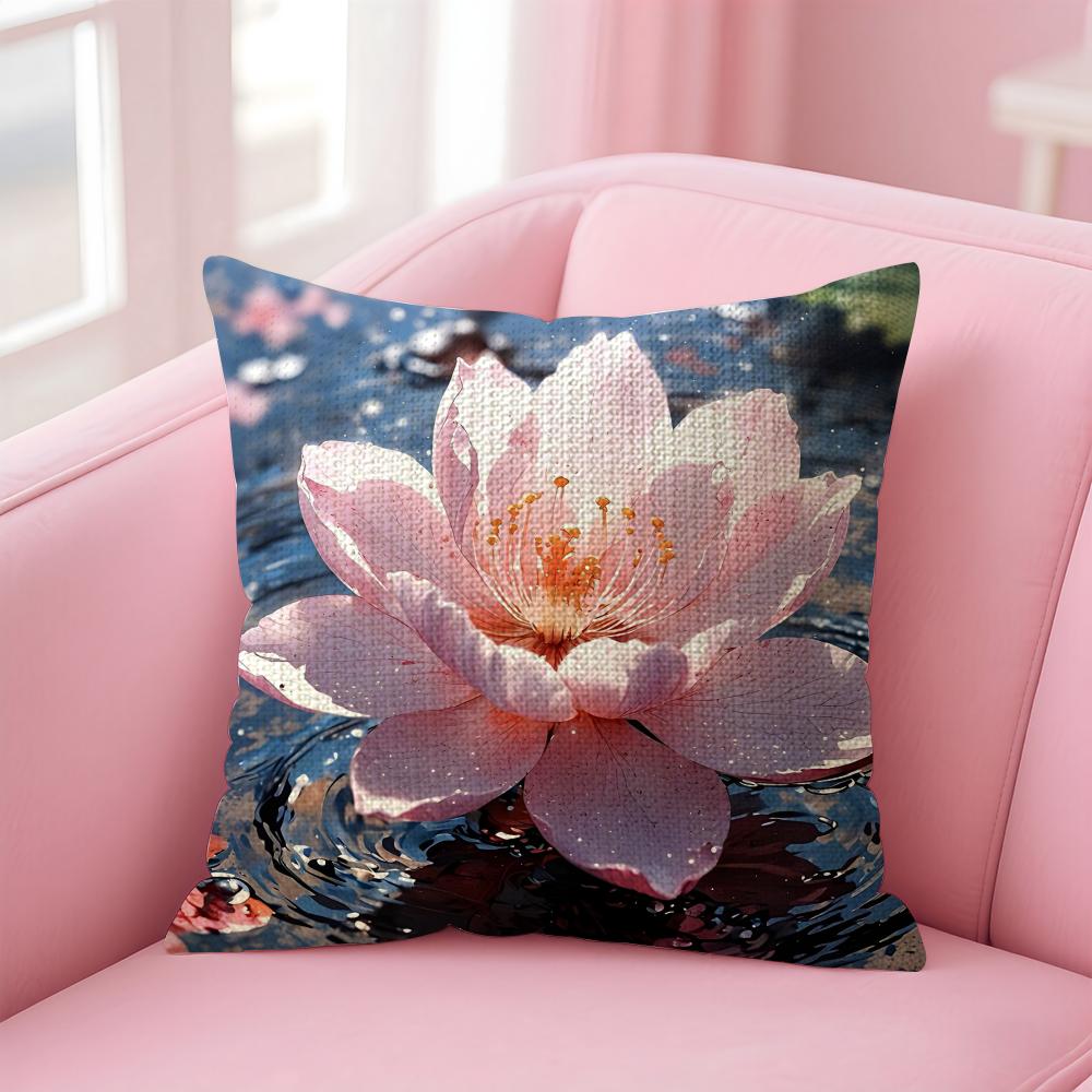 Lotus Fashion Cushion Cover Natural Linen Pillow Case DoubleSided Print Decorative Sofa Pillowcase Home Decor Gift 30x30cm