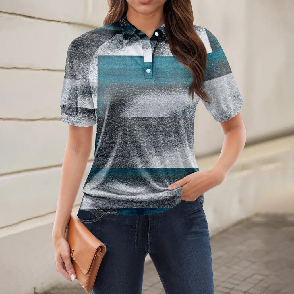 Women's Casual Floral Print V-Neck Short Sleeve Decorative Button T-Shirt Top