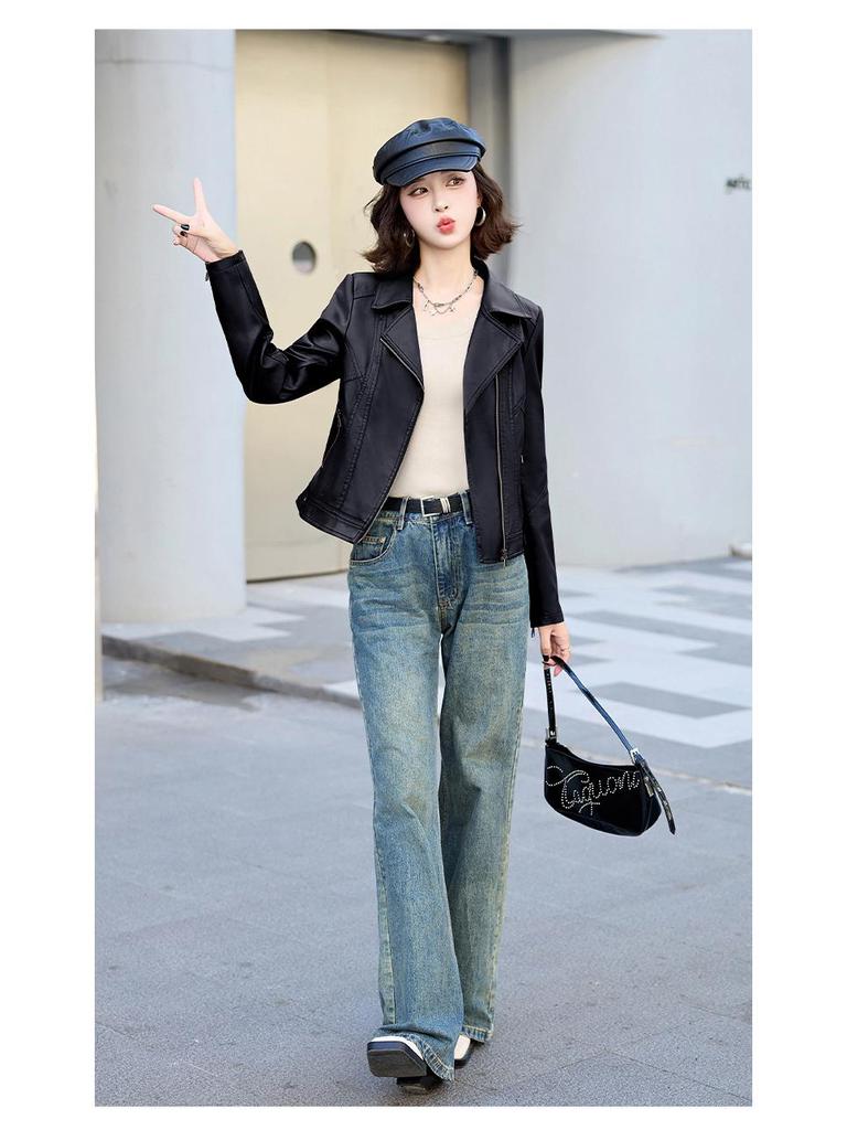 Women's Trendy Loose-Fit Sheepskin Leather Jacket - Hong Kong & Korean Style, Short & Casual, Small Size.