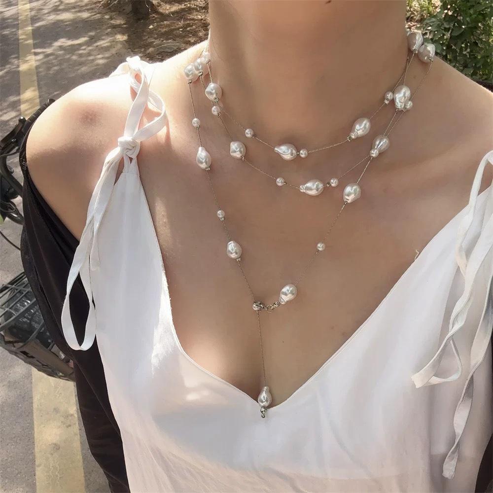 Colier cu pandantiv multistrat cu perle retro - Lanț elegant de lux ușor pentru claviculă pentru femei