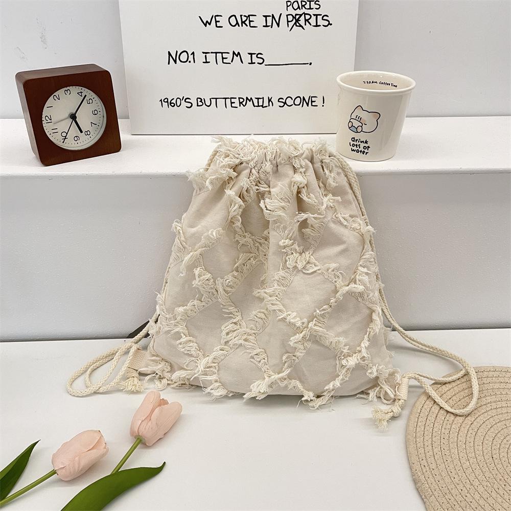 

111 Новый рюкзак с кисточками, повседневный, большой вместимости, холщовая сумка, студенческий школьный рюкзак, на плечо для выхода бежевый