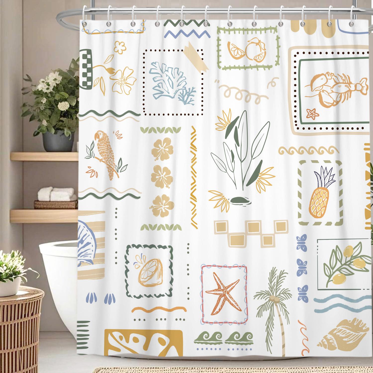 

Waterproof Floral Vine Shower Curtain Plant Patterns Watercolor Stripes Design Rustic Nordic Minimalist Polyester Bathroom Decor 90x180cm-35x71in