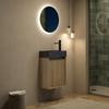 40cm Wall-mounted Bathroom Vanity with Undermount Basin, Black Marble, Plywood Cabinet with Stripes, One Door, Pre-assembled, White Oak Wood Grain