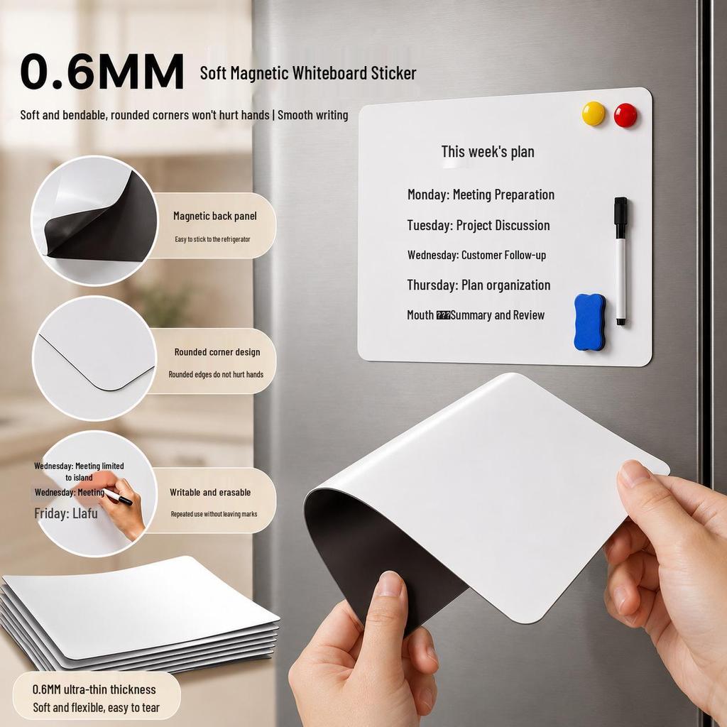 Autocollant Tableau Blanc Magnétique Multi-tailles pour Réfrigérateur - Tableau de Notes Effaçable & Tableau de Dessin pour Enfants (A2/A3/A4)