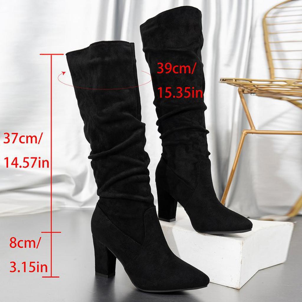 Women'S Over The Knee Thick Heeled Boots Simple Long Boots High Heeled High Top Stacked Womens Leather Boots Wide Calf Knee High