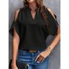 2026 Summer New V-neck Elegant Short-sleeve Fashionable Off-shoulder Women's Solid Color Top
