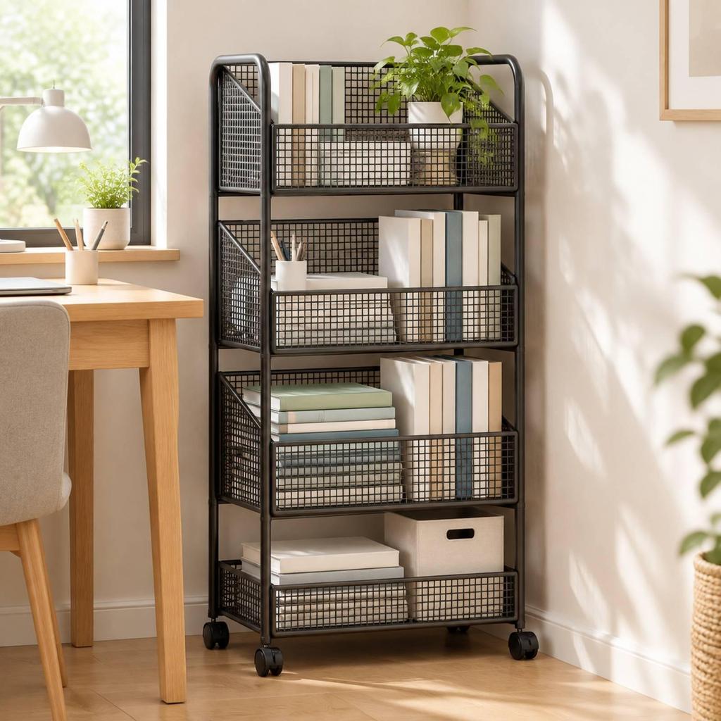 Freestanding Wire-Mesh Storage Rack with Guardrails Narrow Standing