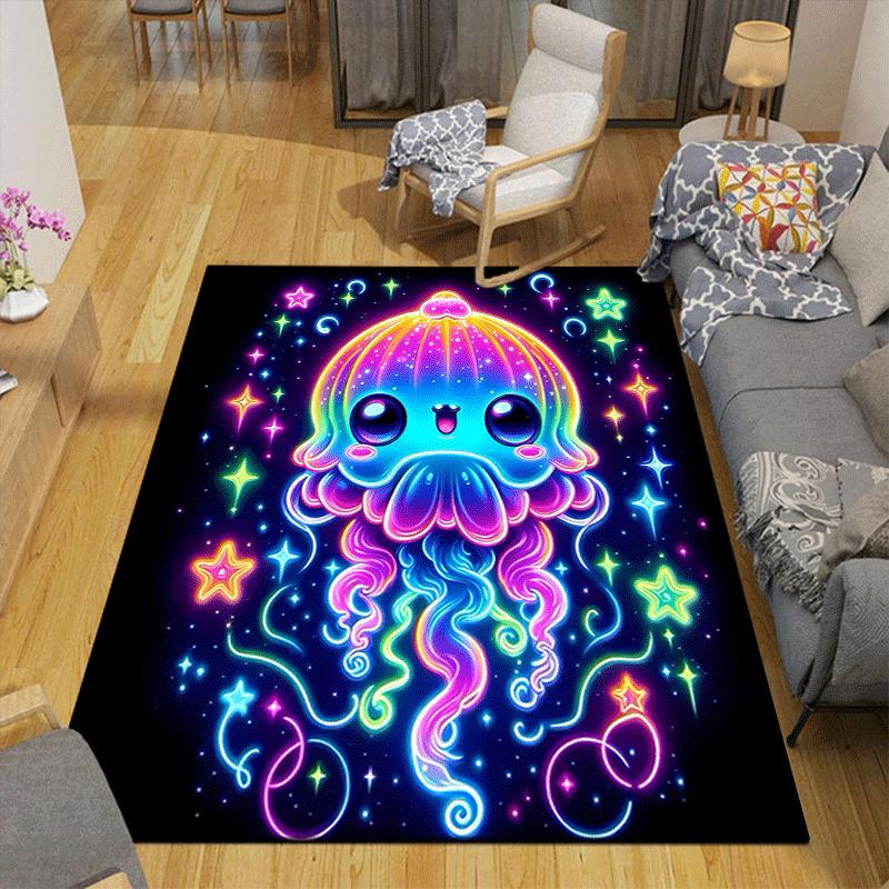 1pc Colorful jellyfish Design Area Rug - Soft, Anti-Slip, and Durable Gaming Room Decor for Bedroom