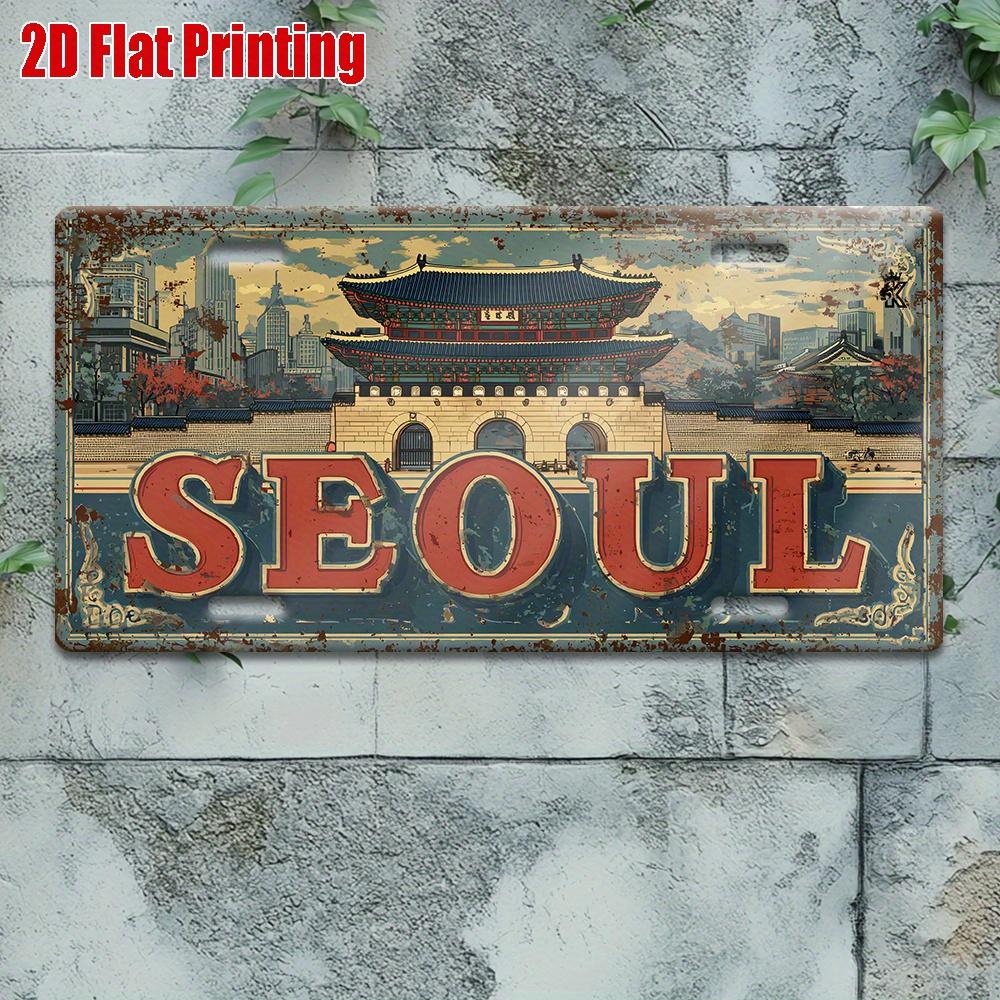 D Flatpc Vintage Metal Sign Outdoor Wall Art (xcm)SEOUL Aluminum Sign Retro City Wall Art for CafeGarageGame Room 15x30cm(5.9x7.8inch)