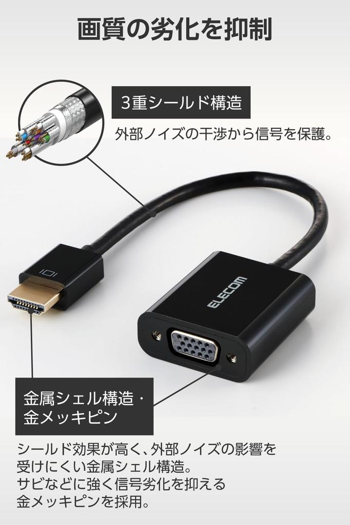 Elecom HDMI To VGA FHD X Black EC-HDMIVGABK2 Adapter, 0.15m, D-Sub, (1920 1080px)/60Hz,