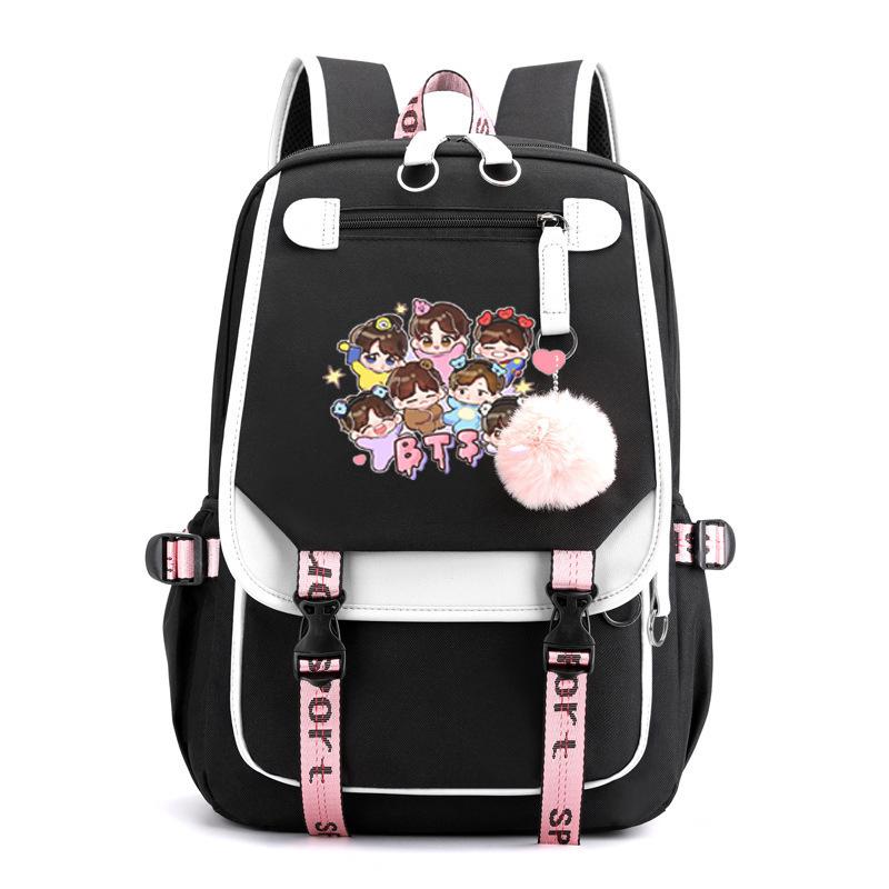 BTS Youth Group Backpack USB Charging Backpack Large Capacity Student School Bag
