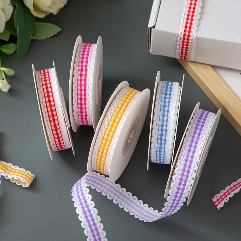 10 Yards für Schleifen Haarschmuck Geschenkverpackung 1,5cm Blumenstrauß DIY Basteln Candy-Wave Gingham-Band Karostoff