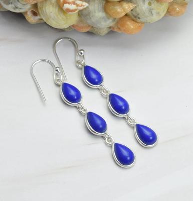 Lapis Lazuli Gemstone Earring, Solid 925 Sterling Silver Earring, Gift For Her, Boho Earring, Handmade Earring