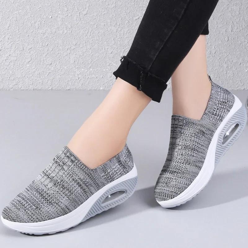 Sport Shoes for Women Fashion Comfortable Women Sneakers Platform Slip-On Vulcanize Shoes Air Cushion Wedges Women Running Shoes