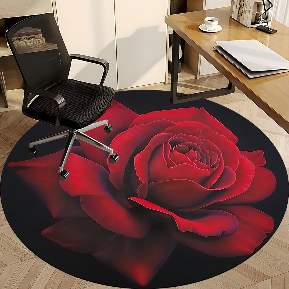 1pc Rose, Floral Carpet, Round Non Slip Durable Large Size Office Carpet, Suitable for Office