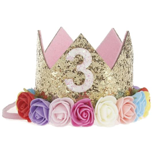 Baby Girl Sequin Number Flower Crown Headband Birthday Party Performing Headwear