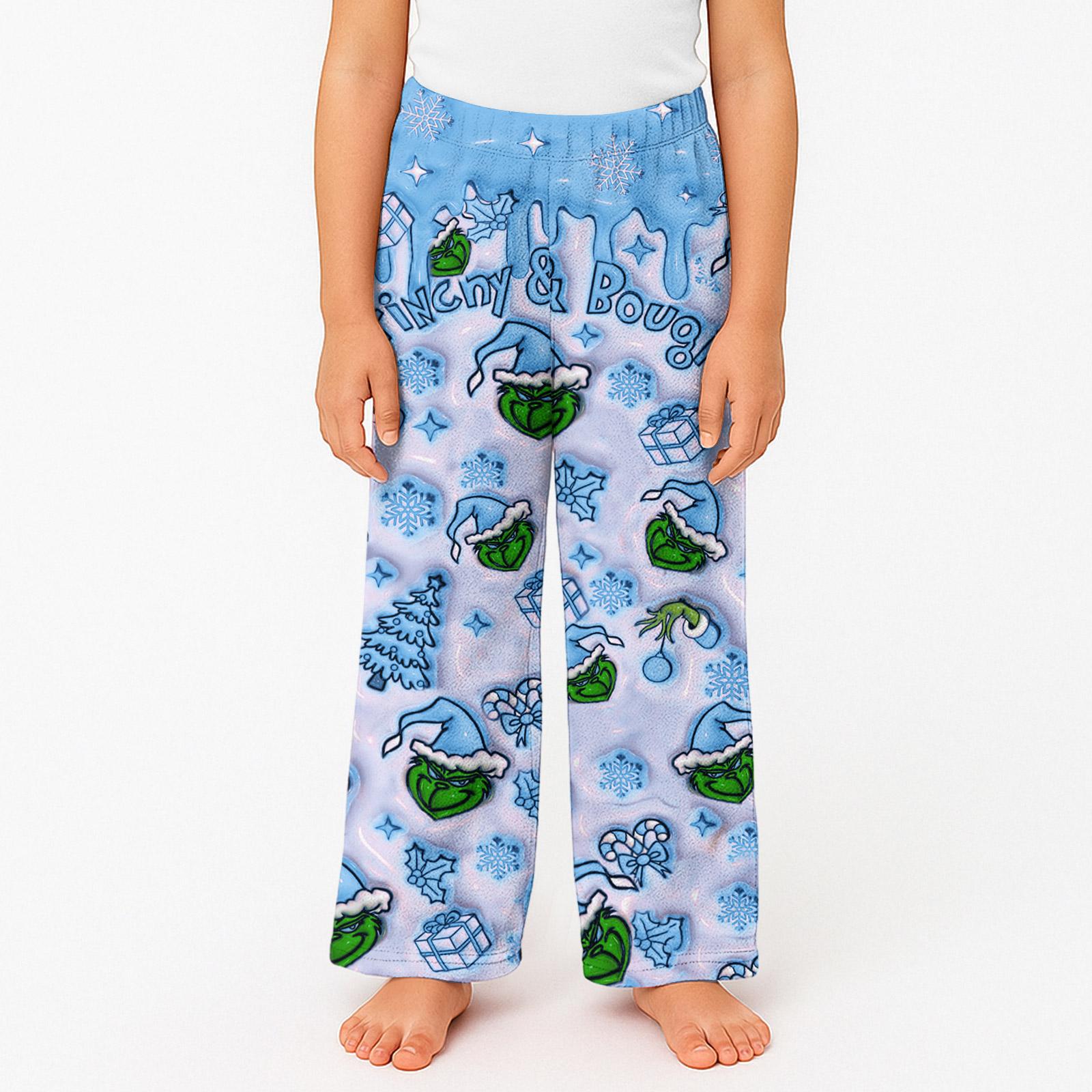 

Kids Fleece Lounge Pants Holiday Pattern Soft Comfortable Elastic Waistband Casual Sleepwear Bottoms for Boys and Girls 140 синий