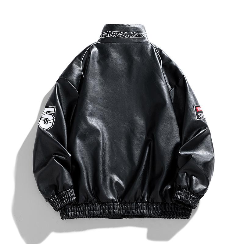 Primavera e Autunno Abbigliamento da Motociclista Uomo Marca di Moda Giacca in Pelle PU Giacca Sottile Cappotto alla Moda Ricamo