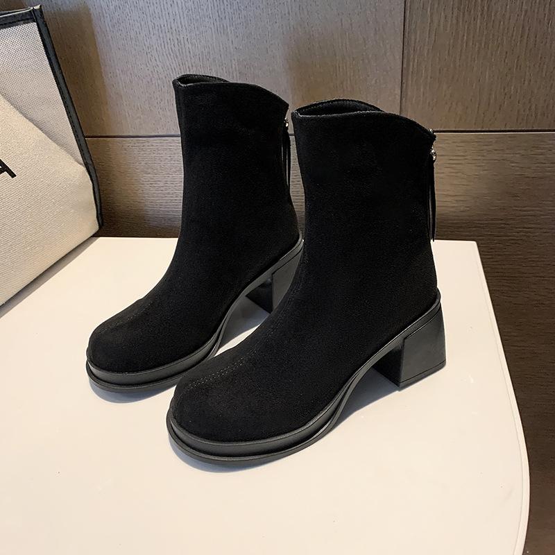 Beige Retro Detachable Boots Thick Heel Martin Boots Women's 2025 New Spring and Autumn Height-increasing and Thin Knight Boots