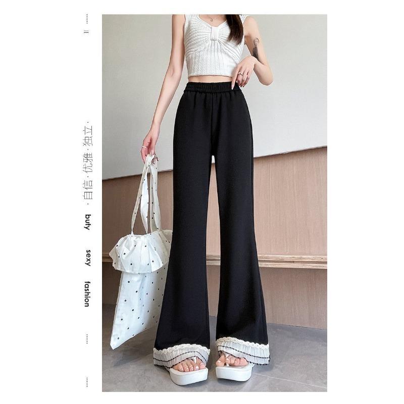 

Women s Casual Black Elastic Waist Flared Pants With Lace Hem S чёрный