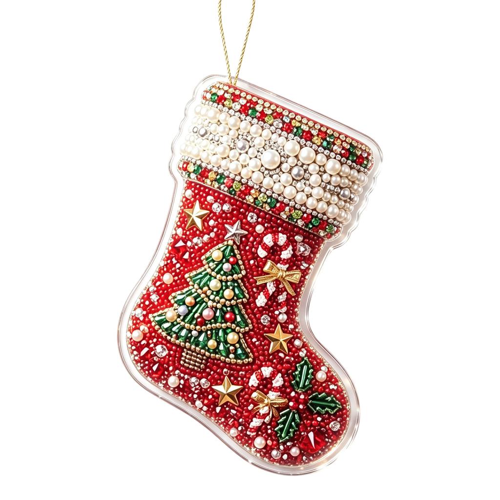 Christmas Stocking Ornament, Flat Hanging Decoration for Christmas Tree Wreath Mantel