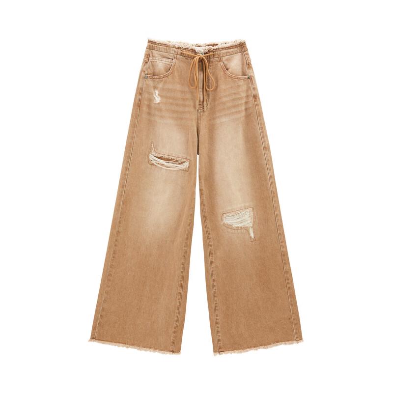 

Ledin Frayed Hem Faux Ripped Wide-Leg Denim Pants S