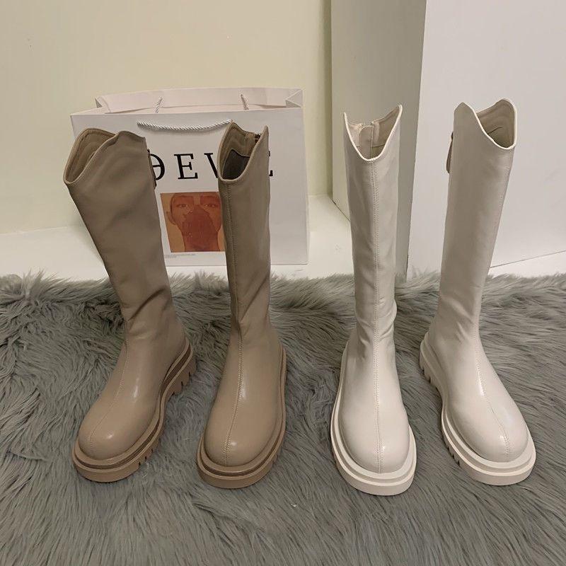 Wear women's long knight boots for casual outings, autumn and winter explosive boots, V-mouth thick bottom heightened round head