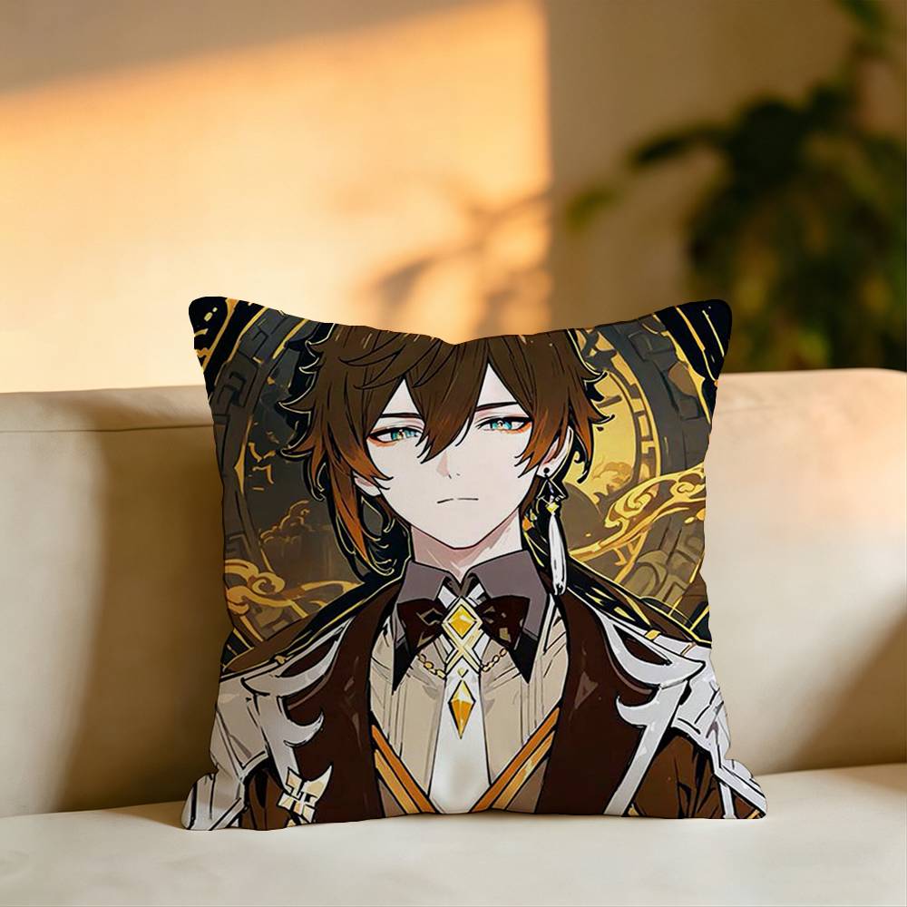 Game Genshin Impact ZhongLi Square DoubleSided printed Pillow Case Bedroom Bedside Pillow Sofa Cushion Cover