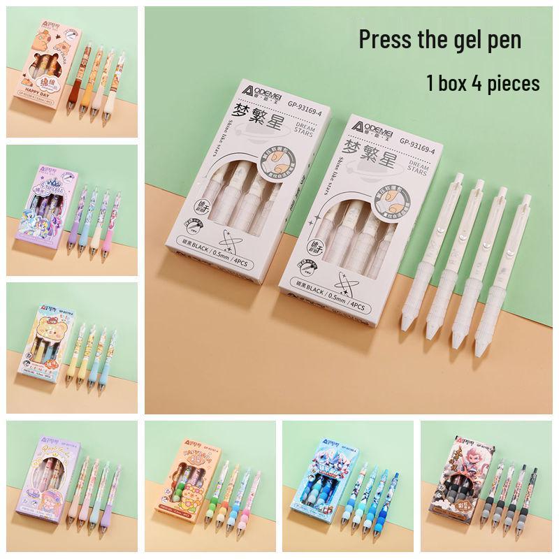 4-Pack Click-Action Neutral Pen with Sponge Grip for Students - Black Ink Press-Type Bouncing Pen