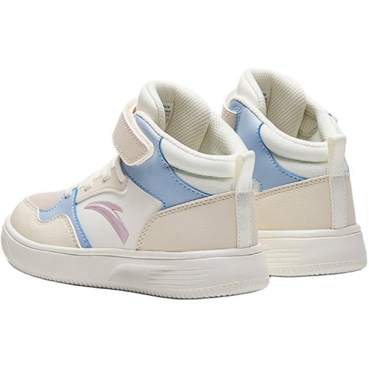 Anta Kids Synthetic Leather Fashion Versatile Lightweight Shock Absorption High-Top Kids Skate Shoes Kids Sneakers White Blue A22439983-3
