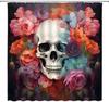 Sugar Skull Shower Curtain Gothic Halloween Watercolor Vintage Floral Spooky Skeleton Skull Horror Fabric Bathroom Decor Set