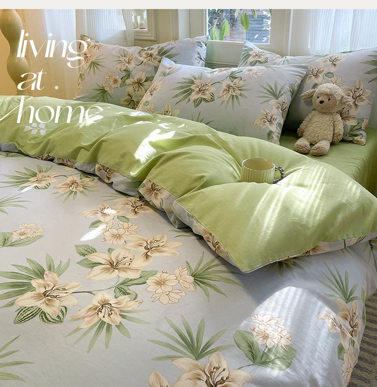 Small Fresh Flower Cotton Printed Three/Four Piece Bedding Set - Flower Simple Water Color