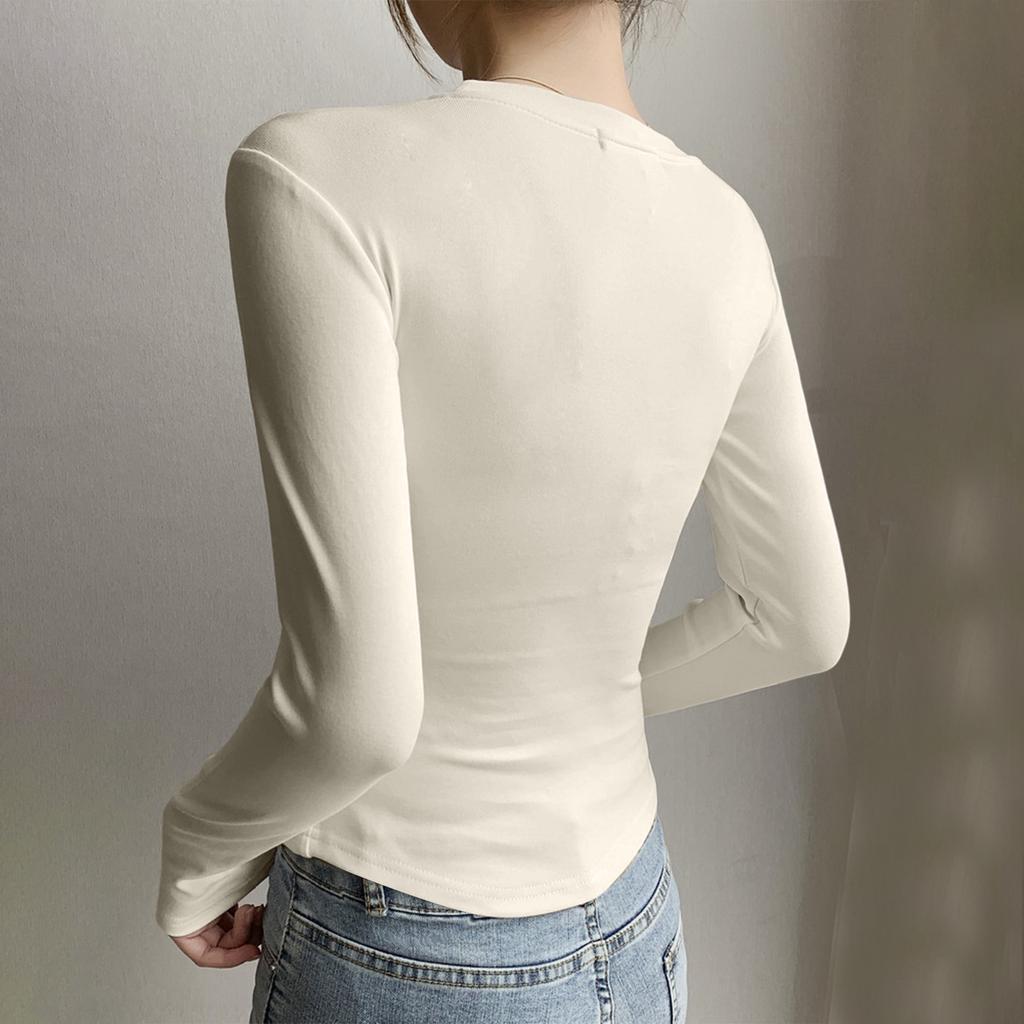 Women's Fashionable And Casual Solid Color Long Sleeve Base Layer Top