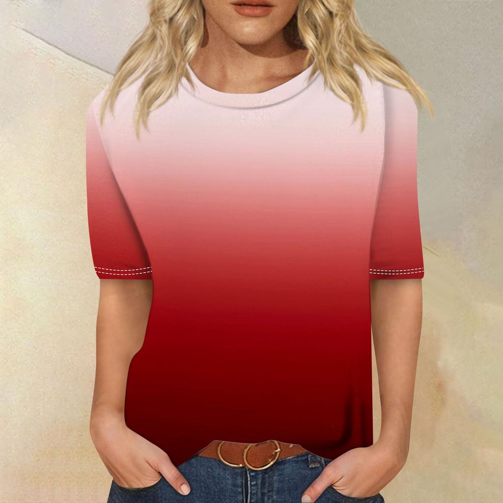 Modisches, lässiges Top mit drei halben Ärmeln und abgestuftem Druck für Damen mit Rundhalsausschnitt