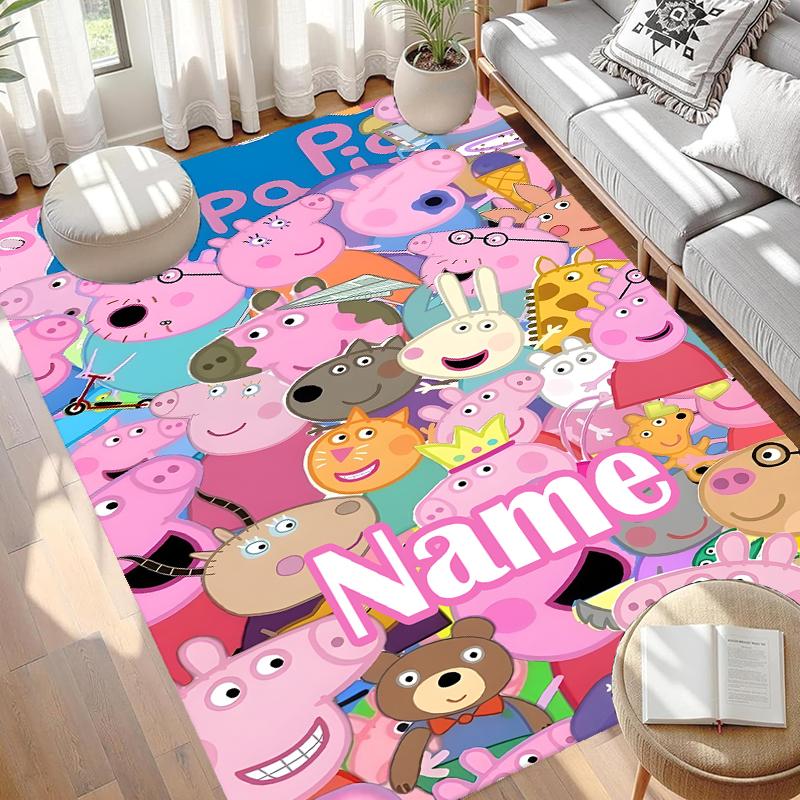 Custom Name Personalized Pink Pig Print Carpet, Versatile Home Decor Rug, for Playroom, Apartment, Balcony, Entryway, Hallway Gift