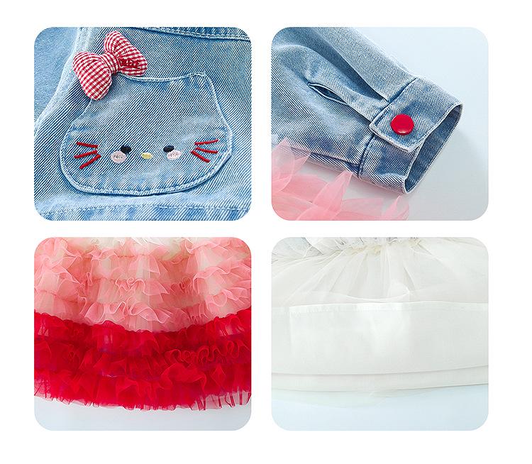 Spring Girls' Cat Denim Princess Dress Set - Baby Puffy Skirt Two-Piece