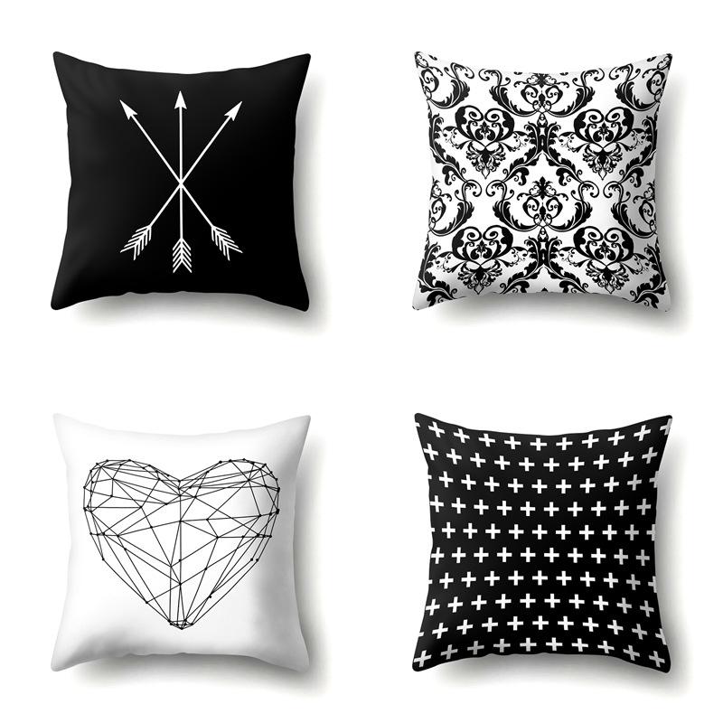Polyester Pillowcase Peach Leather Velvet Black and White Geometric Printed Pillowcase Waist Cushion Cover Bedside Cushion Cover Bedside Cushion Cover