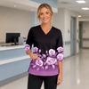 Women's Floral Print V-Neck Scrub Top with Pockets Side Slit Three-Quarter Sleeves