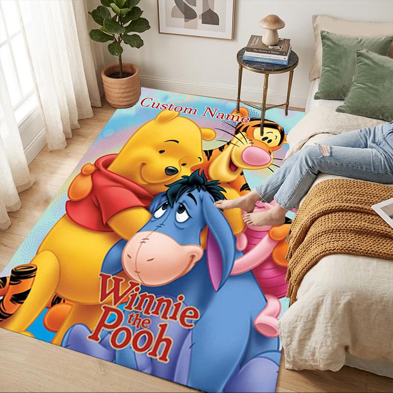 Personalized Name Winnie Pooh Living Room Non-Slip Area Rug Soft Carpet for Bedroom Kids Playroom Sofa Office Home Decor Doormat