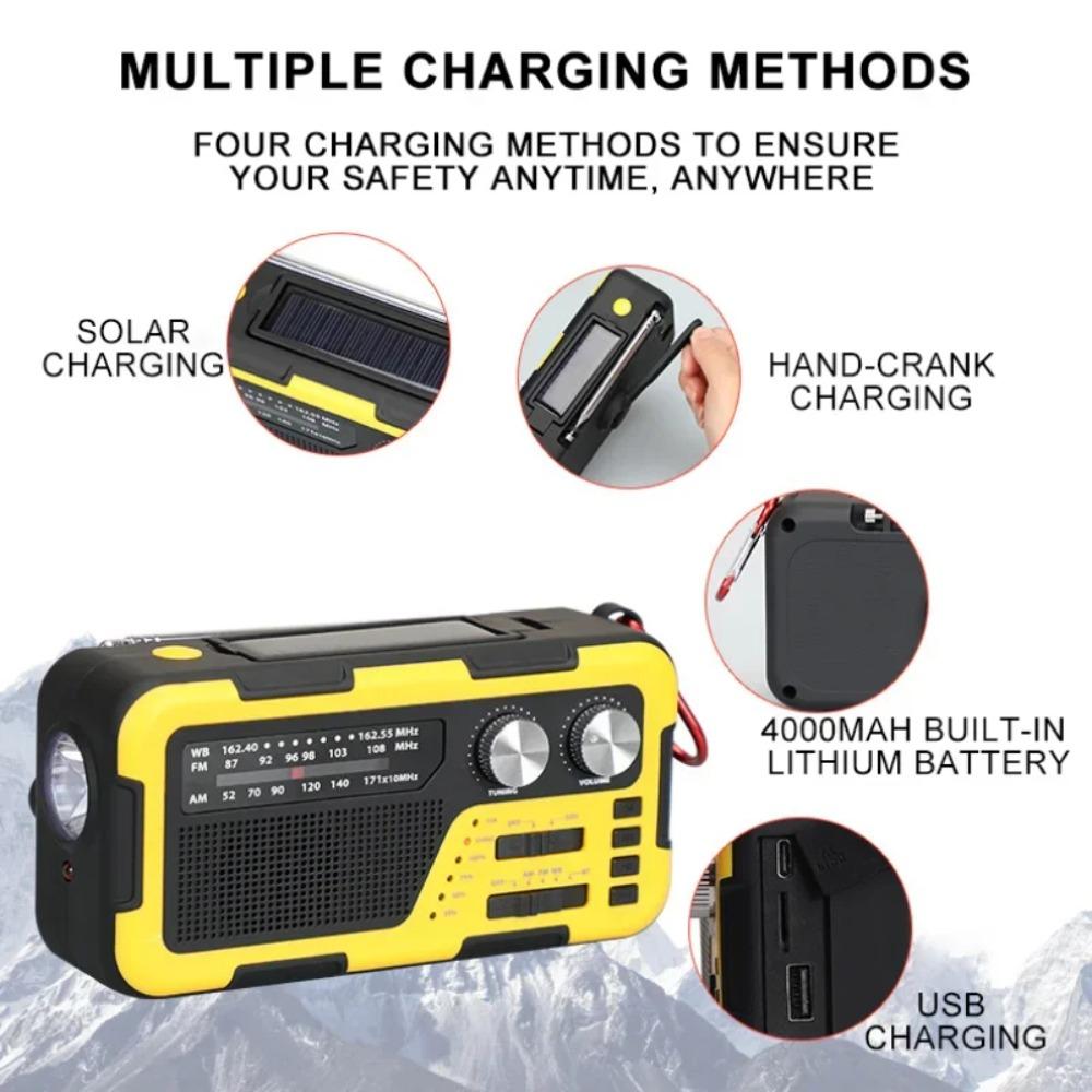 Emergency Weather Radio 2000mAh Rechargeable Battery Portable Hand Crank Solar Weather Alert Radio AM/FM/NOAA Channel